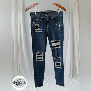 Ramy Brook Distressed Sequin Patch Skinny Jeans Dark Wash Denim 27